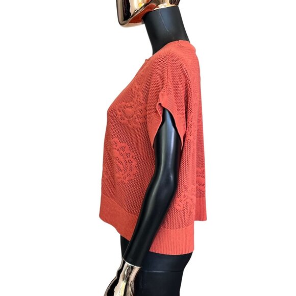 DR2 100% Cotton Paisley Open-Stitch Sweater Tank Size Medium Brick Orange EUC - Picture 6 of 13